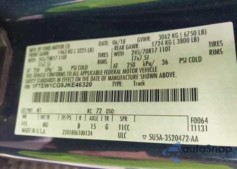 2018 Ford F-150 Xlt from USA, damaged, VIN 1FTEW1CG9JKE46320